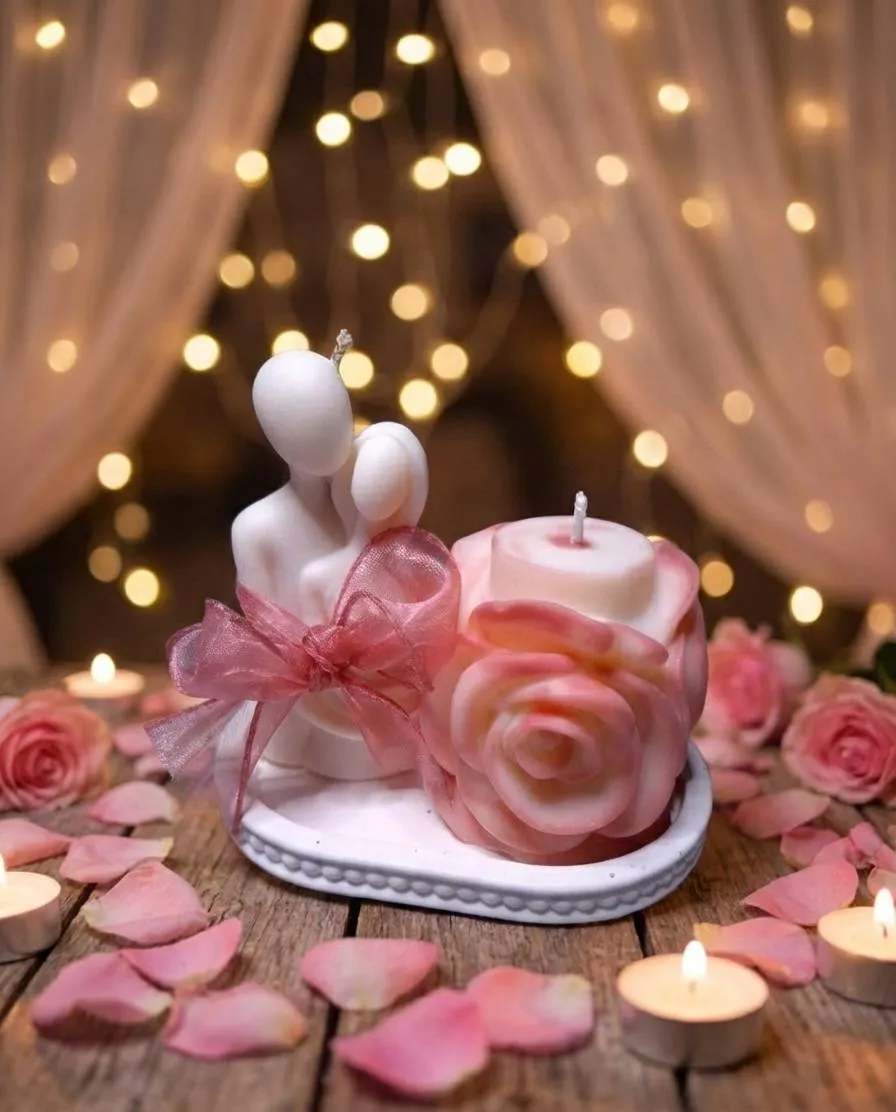 Set decorativ de Valentine's Day cu 2 lumânări