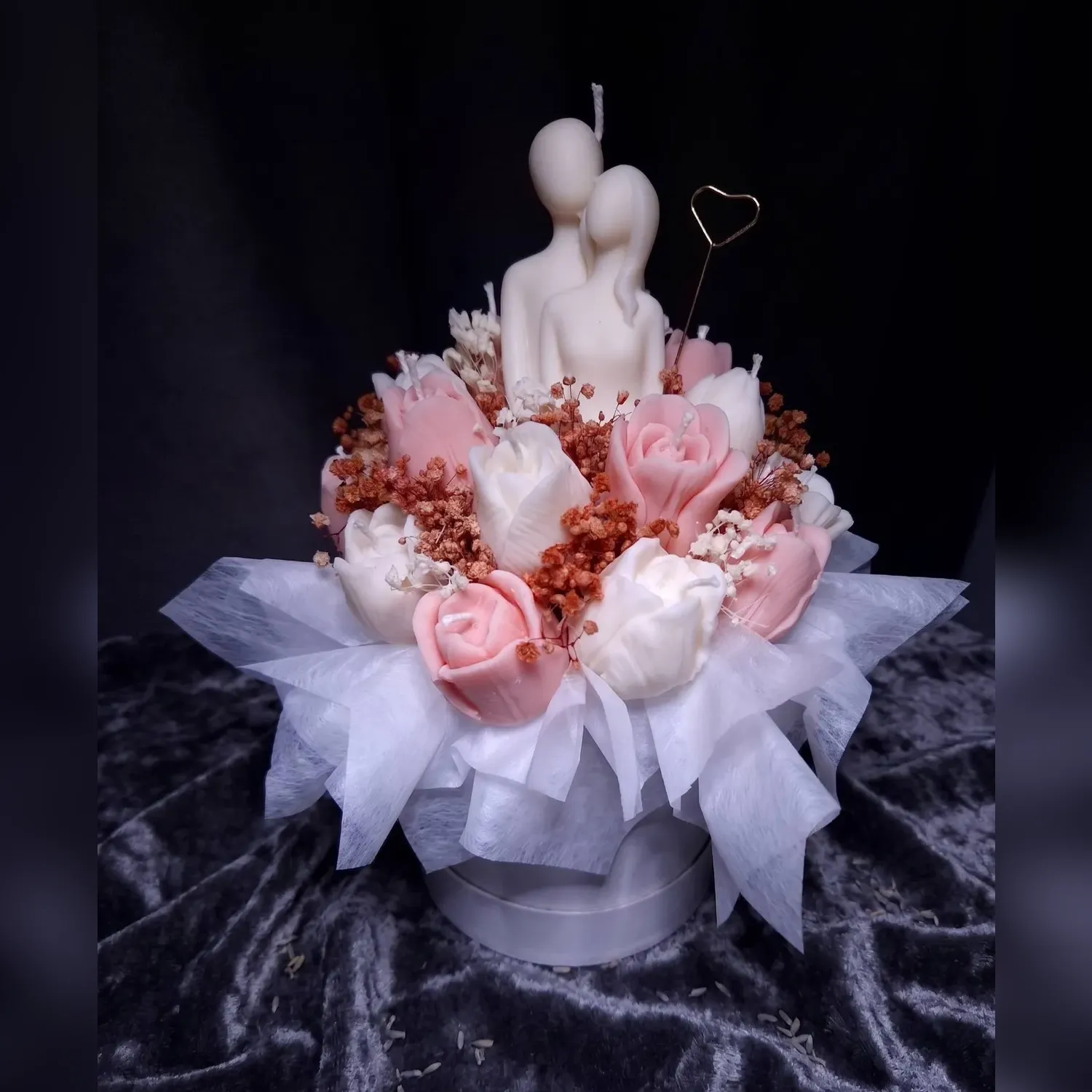Aranjament floral din ceară de soia pentru cununie civilă sau nuntă