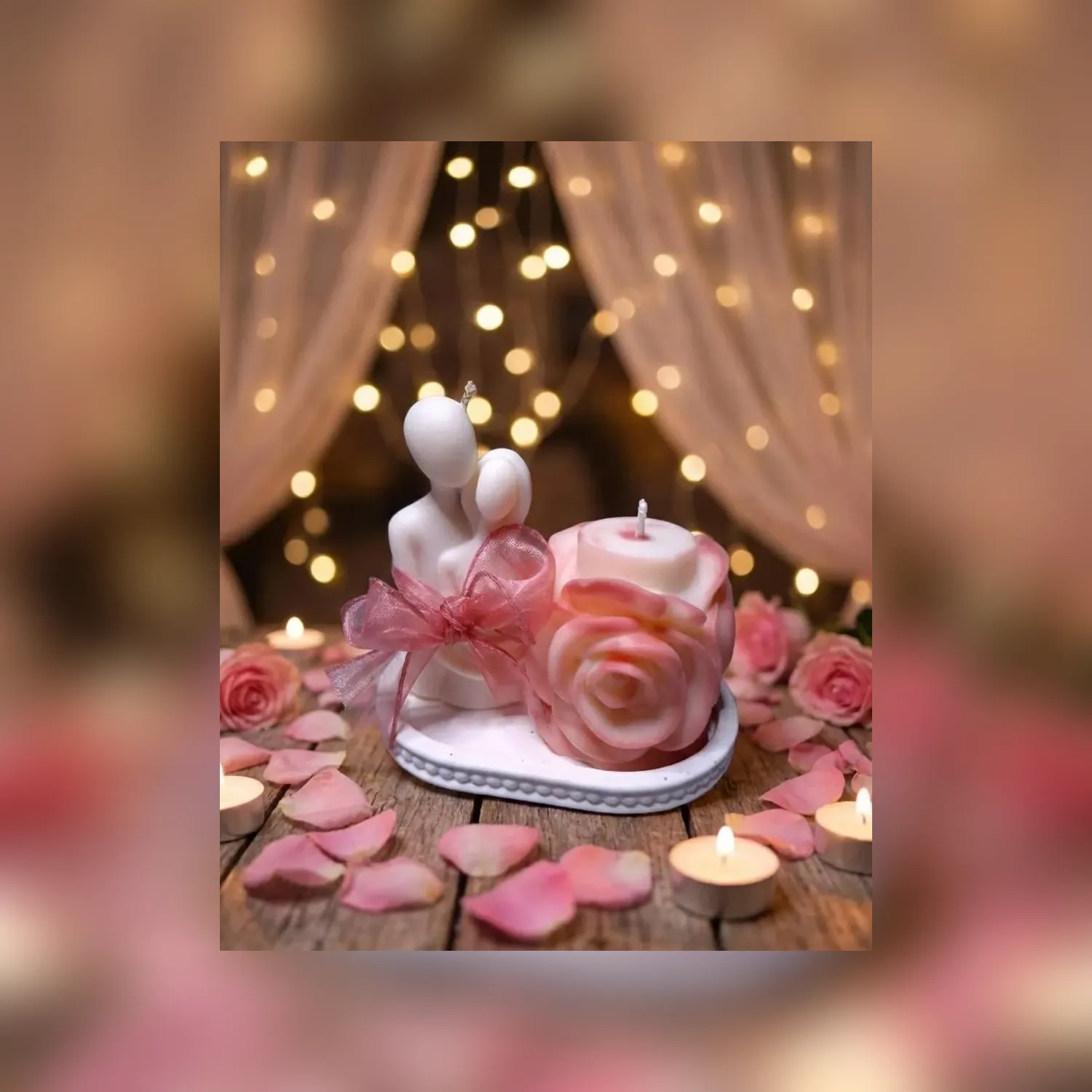 Set decorativ de Valentine's Day cu 2 lumânări