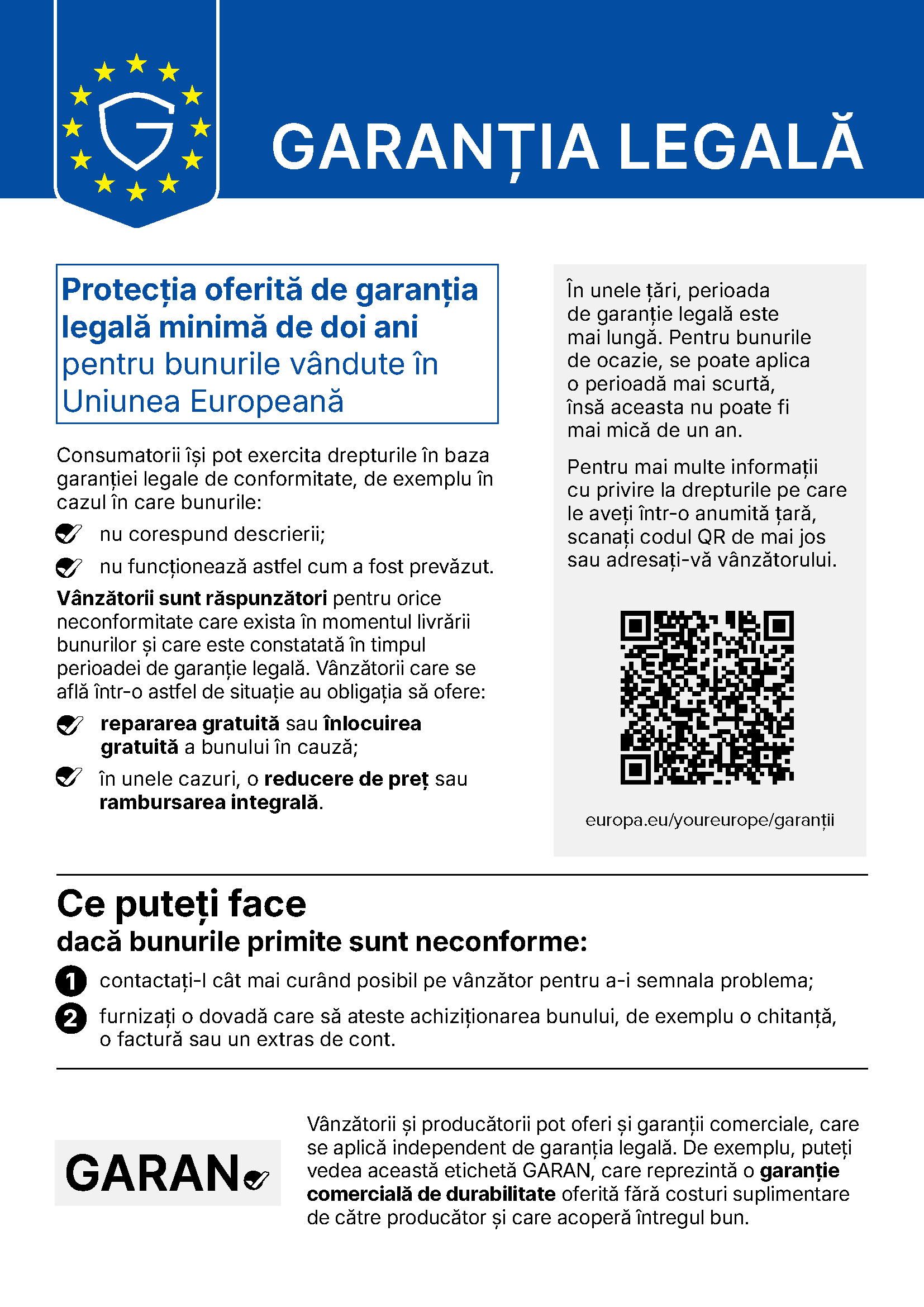 Garanția legală — notificarea oficială a Uniunii Europene (textul complet urmează).